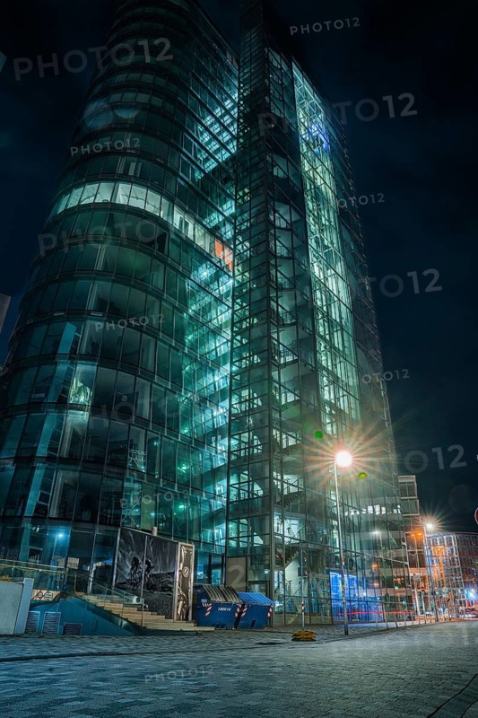 In Vision building at night, Düsseldorf, Germany