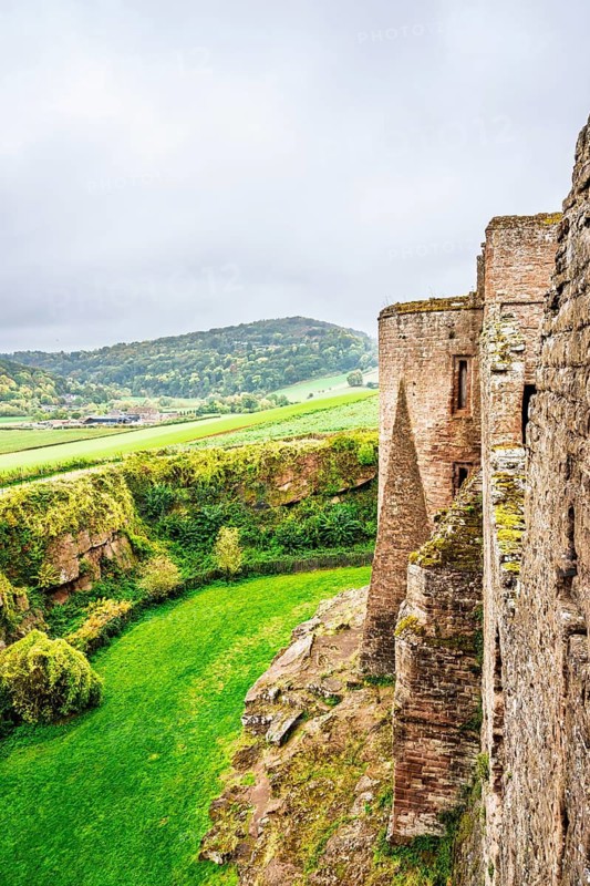 Autumn colors over Goodrich Castle, River Wye, Goodrich, Herefordshire, UK