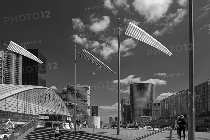 La Défence, the New High City District, the largest office district in Europe, black and white, Paris, France