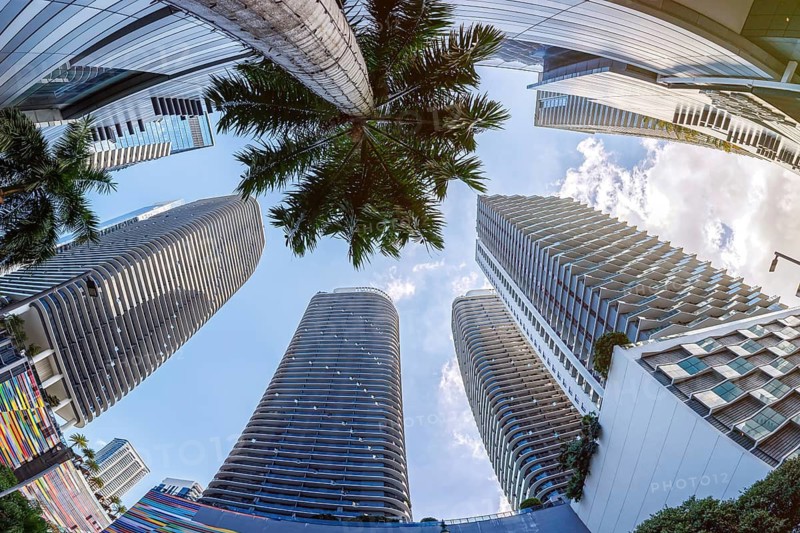 Miami skyline with high-rise real estate in the Brickell district of Miami, USA