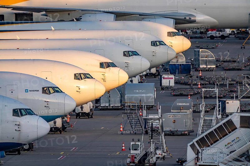 Cologne-Bonn airport, CGN, air freight center, UPS Logisic Hub, UPS cargo aircraft on the apron, at the logistics center