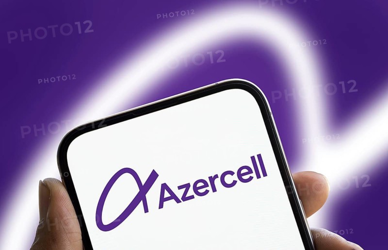 Azercell logo is displayed on smartphone. Azercell is an Azerbaijani telecommunications company based in Baku
