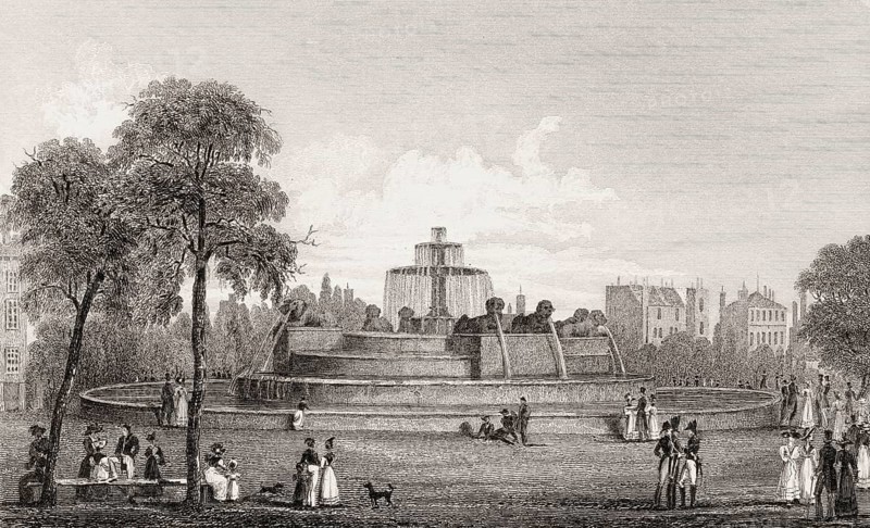 Château d'Eau, Paris, antique steel engraved print, 1831