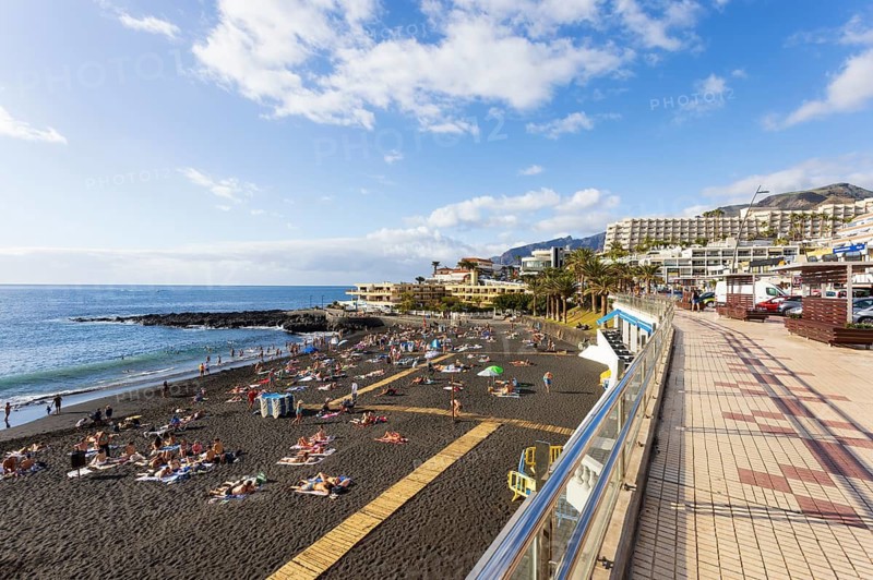 Promenade on Las Arenas beach in Puerto de Santiago, Atlantic, Tenerife, Canary Islands, Spain