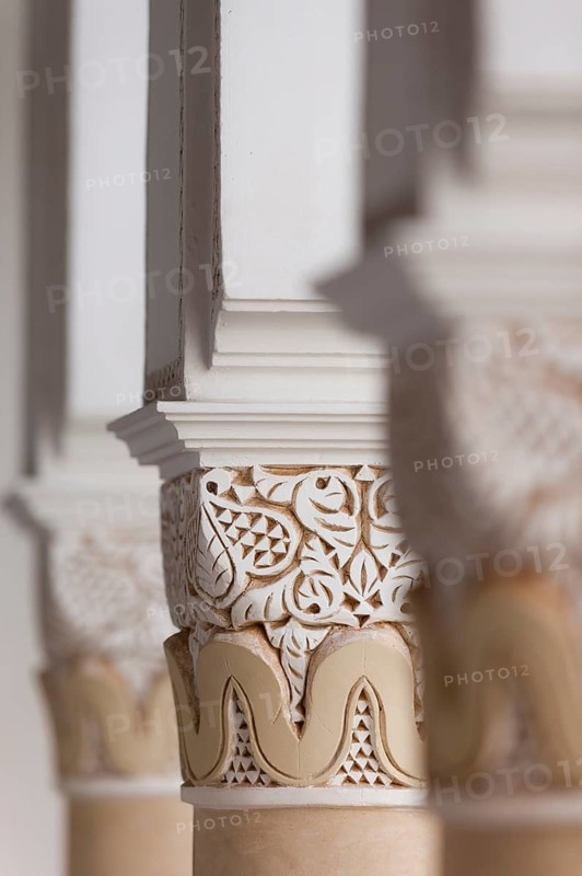 Columns in Riad, Column, traditional, decorated, ornament, decoration, art, construction, building, house, architecture, oriental, arabic, orient, Marrakech, Morocco