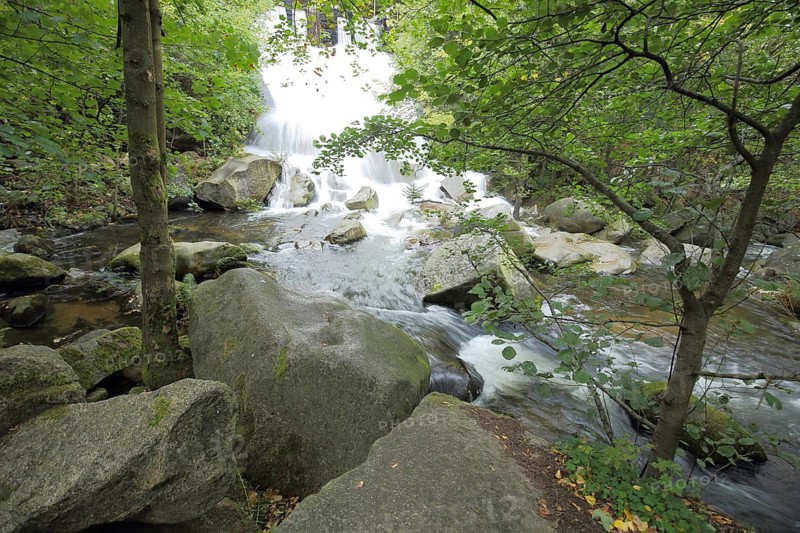 Oker waterfall over stones and rocks, Okertal, nature photography, Harz, Lower Saxony, Germany