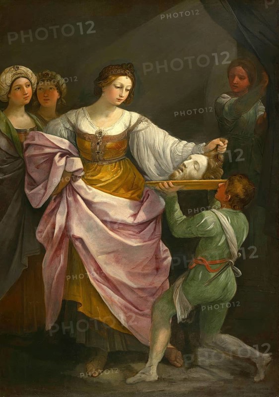 Painting, Reproduction of the painting, Work of art, Historical, Guido Reni, called il Guido or il divino Guido (b. 4 November 1575 in Bologna, d. 18 August 1642 ibid.) Italian painter, fresco artist and etcher of the Bolognese school, main representative of a baroque classicism in painting, here the work:, Salome with the Head of Saint John the Baptist (c. 1639-42), Salome with the Head of Saint John the Baptist (c. 1639-42), Dramatic scene of a woman with a cut head and spectators, Baroque setting