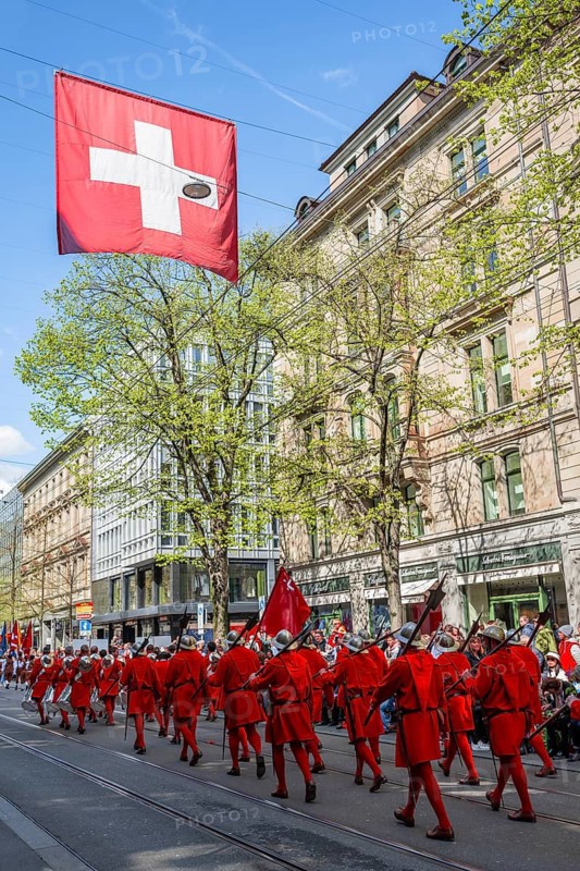 Parade of historically costumed guildsmen, Sechseläuten or Sächsilüüte, Zurich Spring Festival, Zurich, Switzerland
