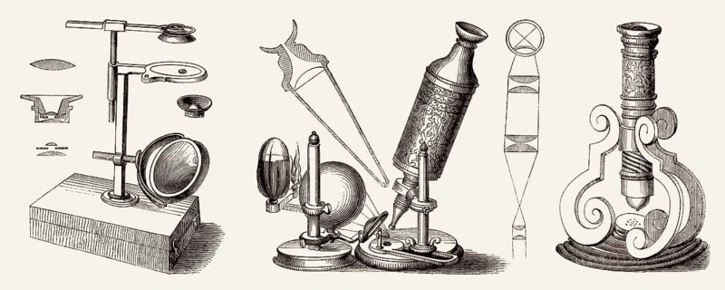 Alte Mikroskope von John Cuff, Robert Hooke, Johann Franz Griendel, 17. und 18. Jahrhundert