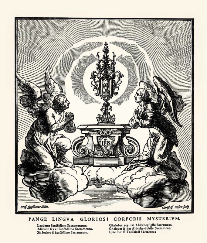 Two angels praying in front of a monstrance, Christoffel Jegher, 17th century, digitally restored
