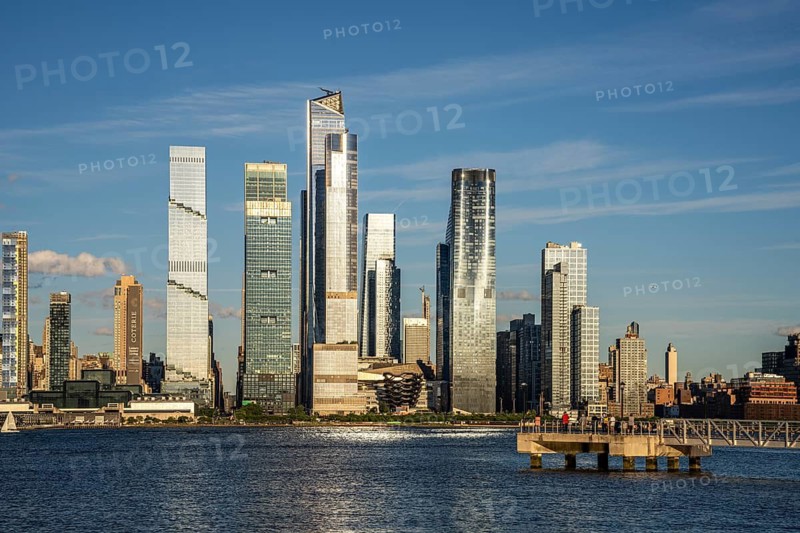 Hudson Yards sunset skyline, Weehawken Waterfront Park, Hoboken, New York, USA