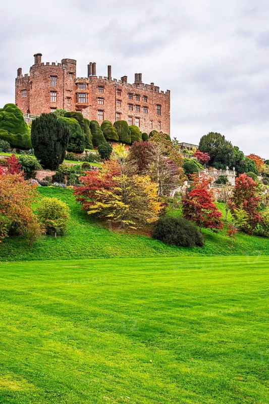 Autumn colors over Powis Castle and Garden, Welshpool, Powys, Wales, UK