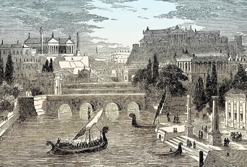 Reconstruction of ancient Rome with the Forum Romanum