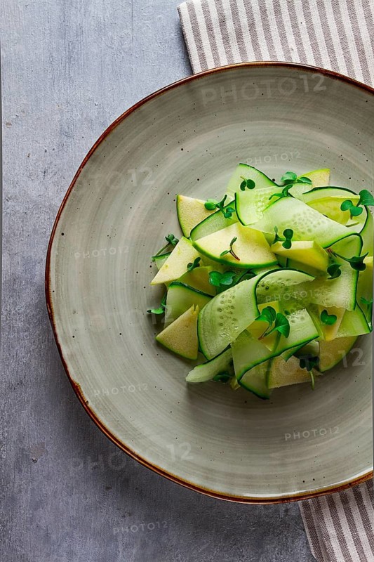 Spring, green salad, cucumber with apple, top view, close-up, no people, microselen radish, healthy eating, spring salad, georgian salad, gazaphuli