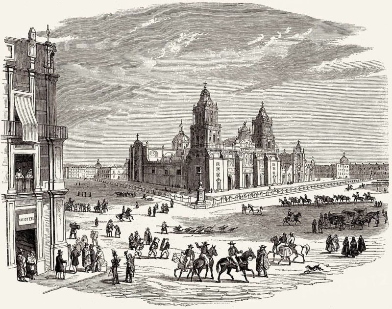 Die Kathedrale der Metropolregion Mexiko-Stadt, Plaza de la Constitución, Mexiko-Stadt, Illustration, 19.