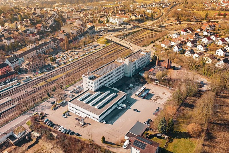 Industrial complex with extensive transport links and urban structure, Mühlacker, Enzkreis, Germany