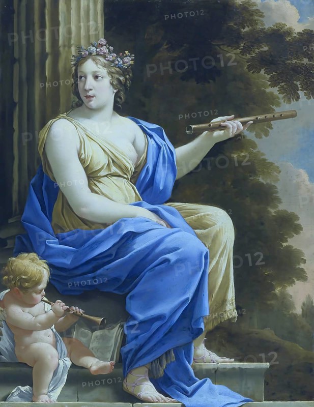 Euterpe, The Muse of music and lyric poetry, Euterpe or Eutelpe is one of the nine muses, usually considered to represent the art of music and lyric poetry, Historical, digitally restored reproduction of an original artwork from the period, exact original date unknown