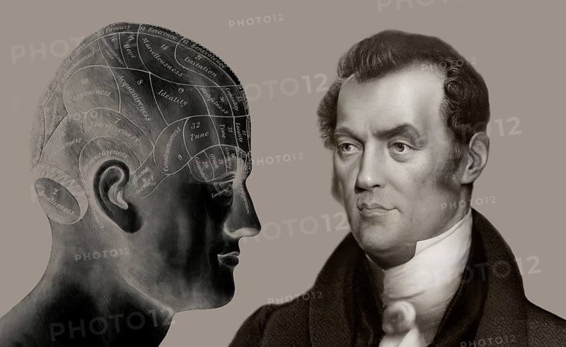 Johann Gaspar Spurzheim, 1776 – 1832, German physician and phrenologist with a Phrenological Chart, head with mental and moral faculties