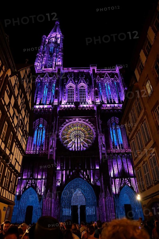 Illumination of the Cathédrale Notre Dame de Strasbourg, Strasbourg Cathedral, Unesco World Heritage Site, Strasbourg, Département Bas-Rhin, Alsace, France