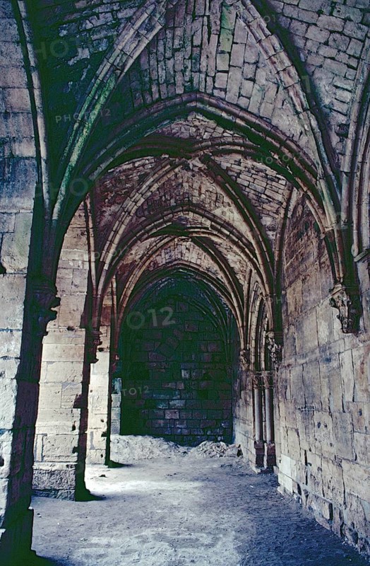 Vestibule of the Great Hall, interior view, cross-ribbed vault, castle, Krak des Chevaliers, Homs, Syria, May 1987, vintage, retro, old, historical