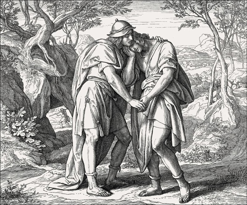 David and Jonathan, Old Testament, by Julius Schnorr von Carolsfeld