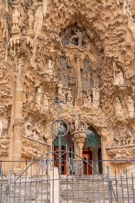 Architectural details of the door of the Basilica of the Sagrada Familia in Barcelona, Spain
