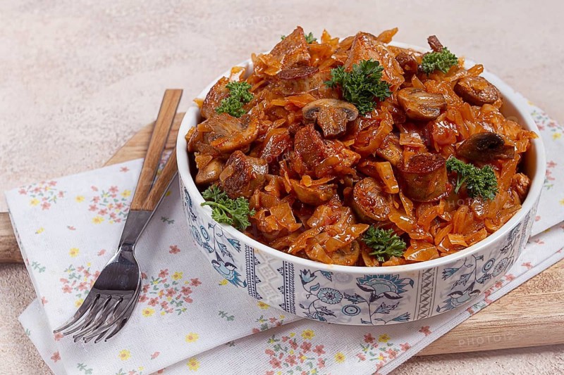 Bigos, bigus is a national Polish dish, made of cabbage and meat, stewed, homemade, no people