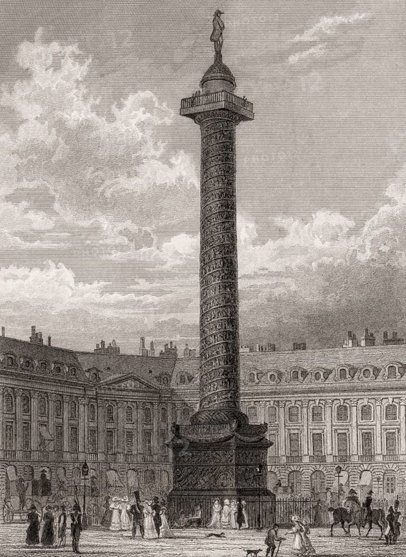 The Vendôme Column, Paris, antique steel engraved print, 1831