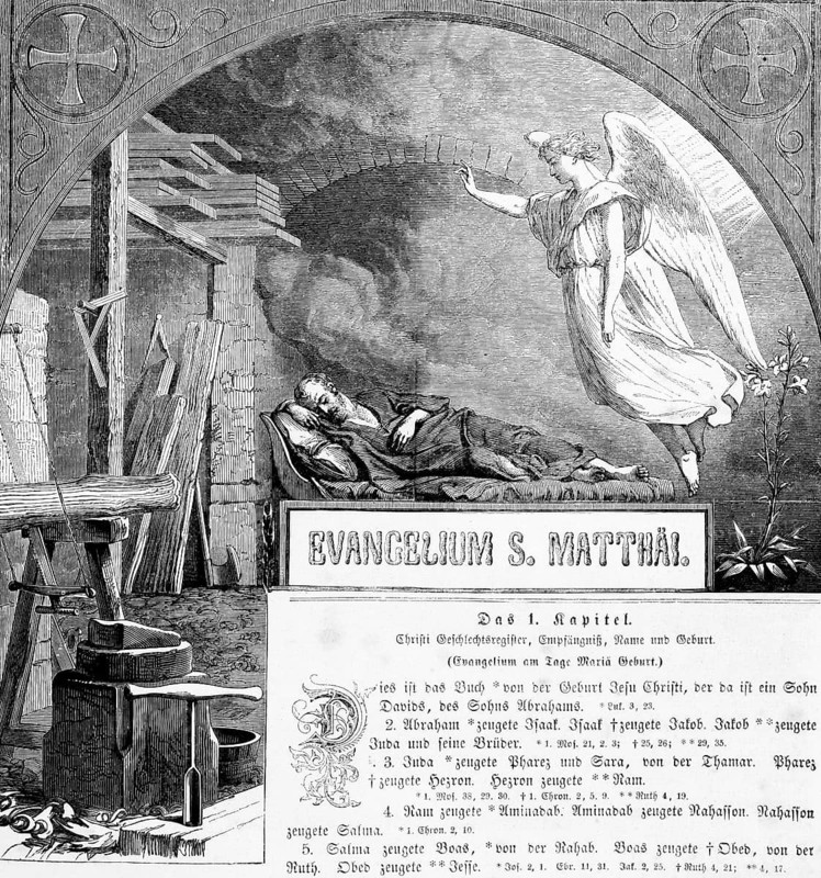 Chapter, verse, Matthew Gospel, New Testament, Bible, historical illustration 1850