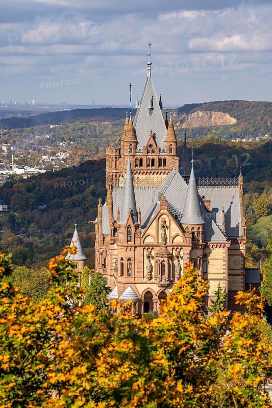 Drachenburg Castle, on Drachenfels, a mountain in the Siebengebirge on the Rhine between Bad Honnef and Königswinter, North Rhine-Westphalia, Germany
