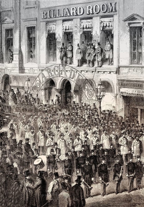 Congratulatory visit from New York firefighters to new President of the Union, 1857
