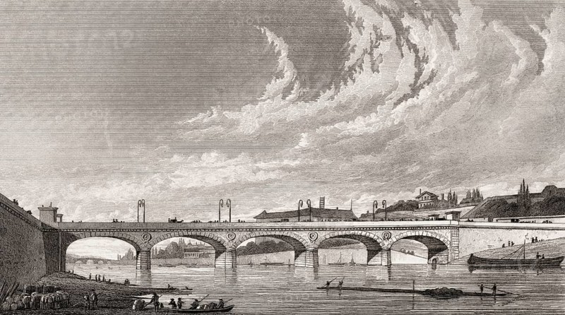Pont d'Iéna, Paris, antique steel engraved print, 1831