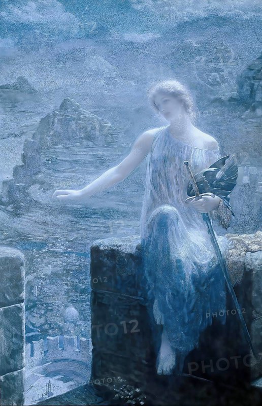 The Valkyrie's Night Watch, painted by Edward Robert Hughes, Historic, digitally restored reproduction of a 19th century original, exact date unknown