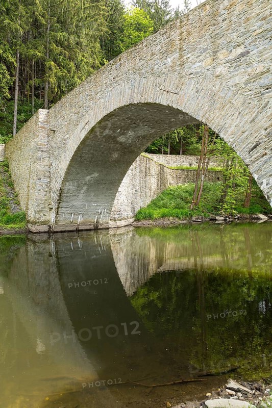 Old stone arch bridge over the Zschopau near Wolkenstein, Wolkensteiner Schweiz, Erzgebirge, Saxony, Germany
