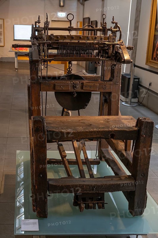Historic hosiery loom from 1716, City Museum, Erlangen, Middle Franconia, Bavaria, Germany