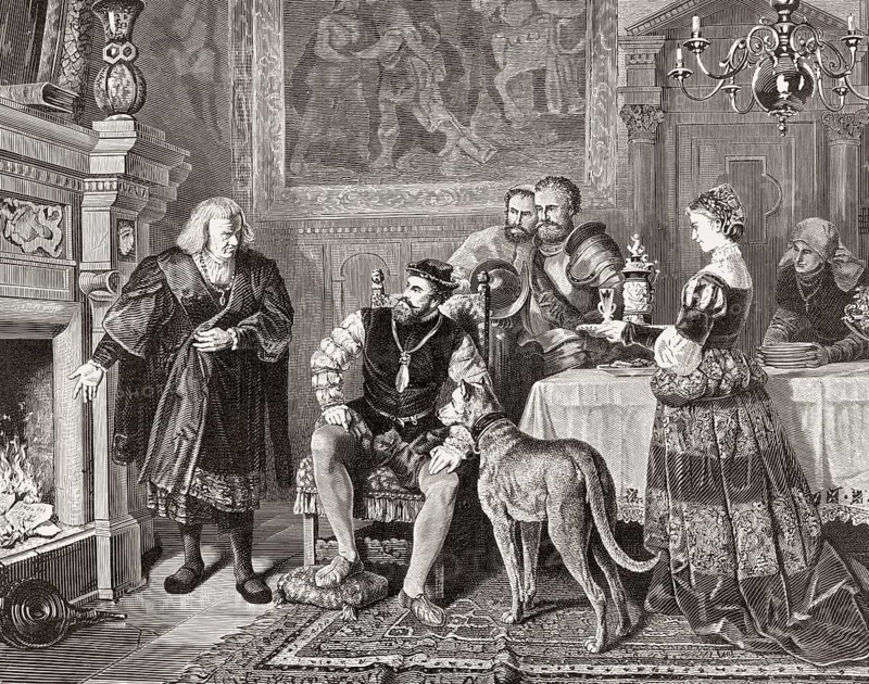 Emperor Charles V at the Fuggers' House, Augsburg 1535, Anton Fugger burns Charles V's debenture bonds for the Tunisian campaign