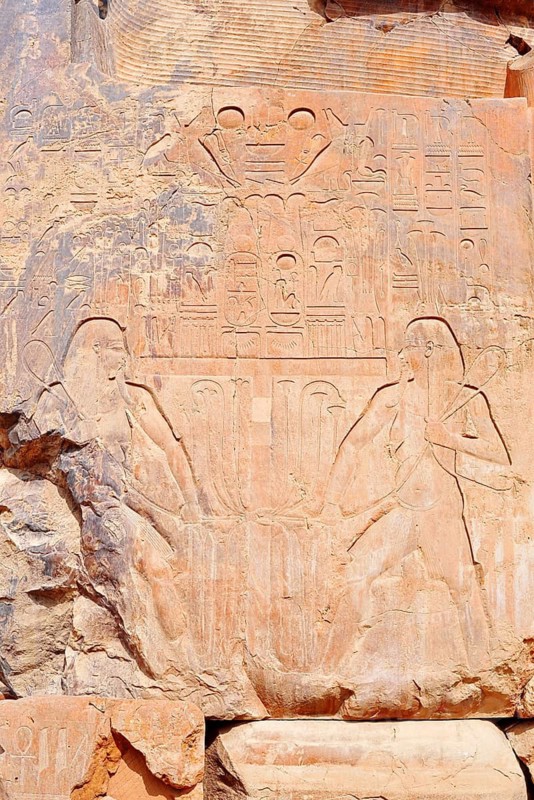 Relief of the Nile god Hapi, Colossi of Memnon, statue of King Amenhotep III, West Thebes, Luxor, Egypt