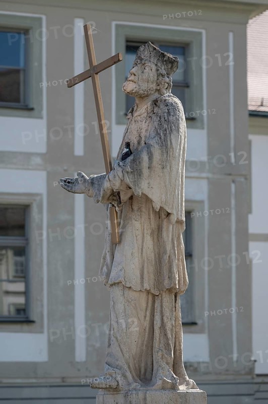 Historic sculpture of St Nepomuk on the Spitalbrücke bridge, Eichstätt, Upper Bavaria, Germany