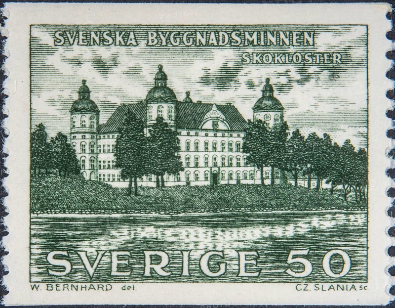 Skokloster is Sweden's foremost baroque castle and is located in Uppland County, Sweden, Scandinavia. Image on Swedish postage stamp