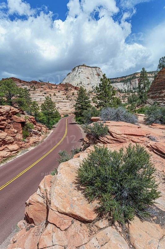 Patterns of erosion on the rocky mountainside along the Zion Park Boulevard in Zion National Park, Utah