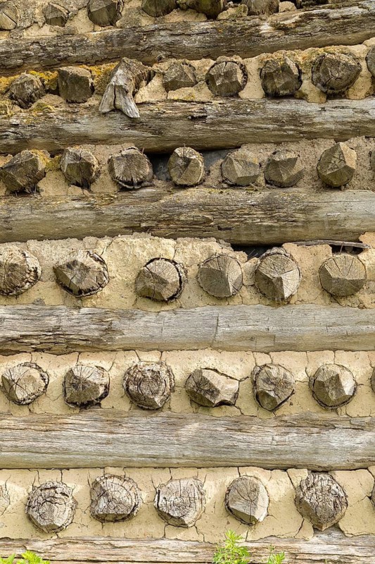 Rust-built rampart with wood and earth, faithful replica of the Slavic castle Raddusch, Vetschau in the Spreewald, Brandenburg, Germany