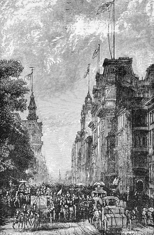 Lower Broadway, New York, around 1870, America, digital reproduction of a historical original