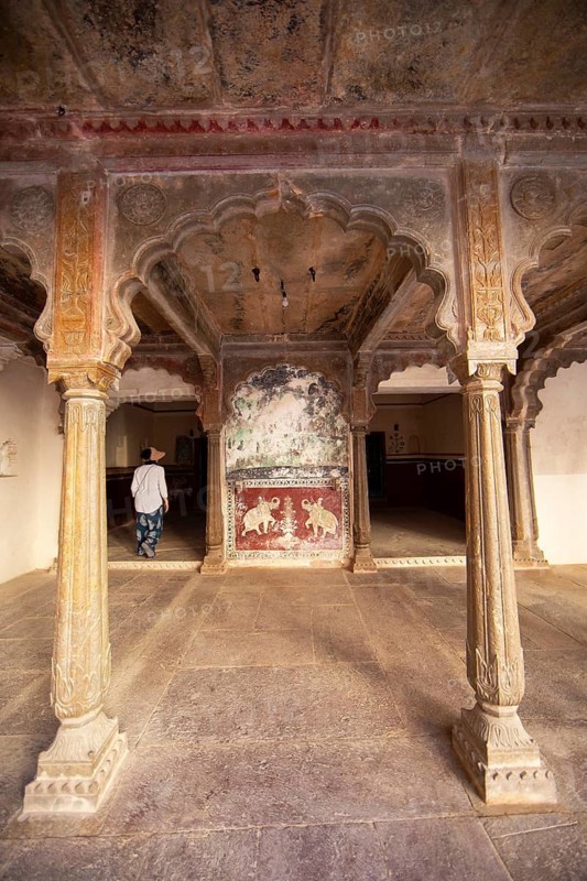 Wall paintings in the Garh Palace or Rajput Palace, Bundi, Rajasthan, India