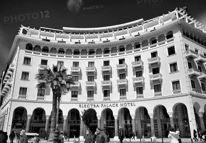 Electra Palace Hotel, Platia Aristotelous, Aristoteles Square, black and white, Thessaloniki, Macedonia, Greece