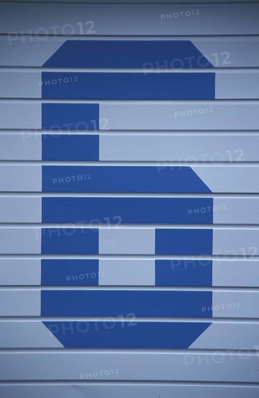 Blue house sign 6 with stripes, white, number, number, Niedernhausen, Taunus, Hesse, Germany