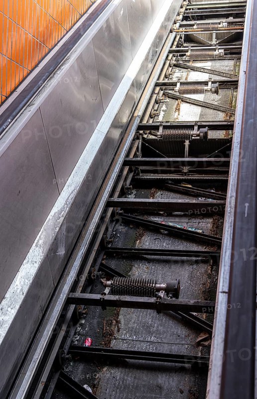 Defective escalator at the Messedamm pedestrian tunnel, Berlin, Germany