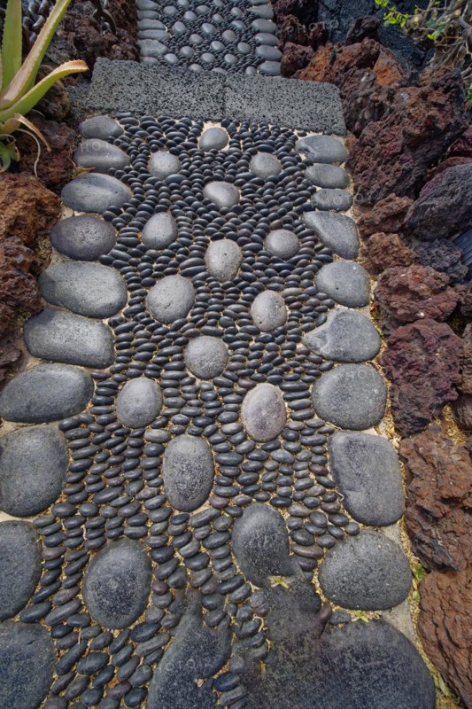Path paved with natural stones, Arrecife, Lanzarote, Canary Islands, Canary Islands, Spain