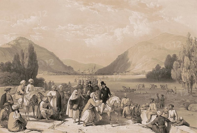Surrender of Dost Mahommed Khan, to Sir William Hay MacNaghten Bart, at the entrance into Caubul from Killa-Kazee