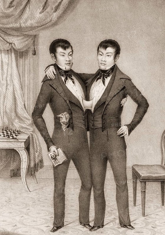 Chang and Eng Bunker, 1811–1874, known as the Siamese Twins, digitally edited
