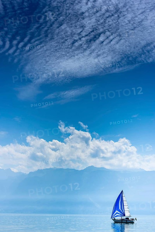Sailing ship, sailboat, sailing, boat, ship, wind, blue, weather, summer, clouds, travel, holiday, tourism, mountain, excursion, Alps, on Lake Geneva, Montreux, Vaud, Switzerland